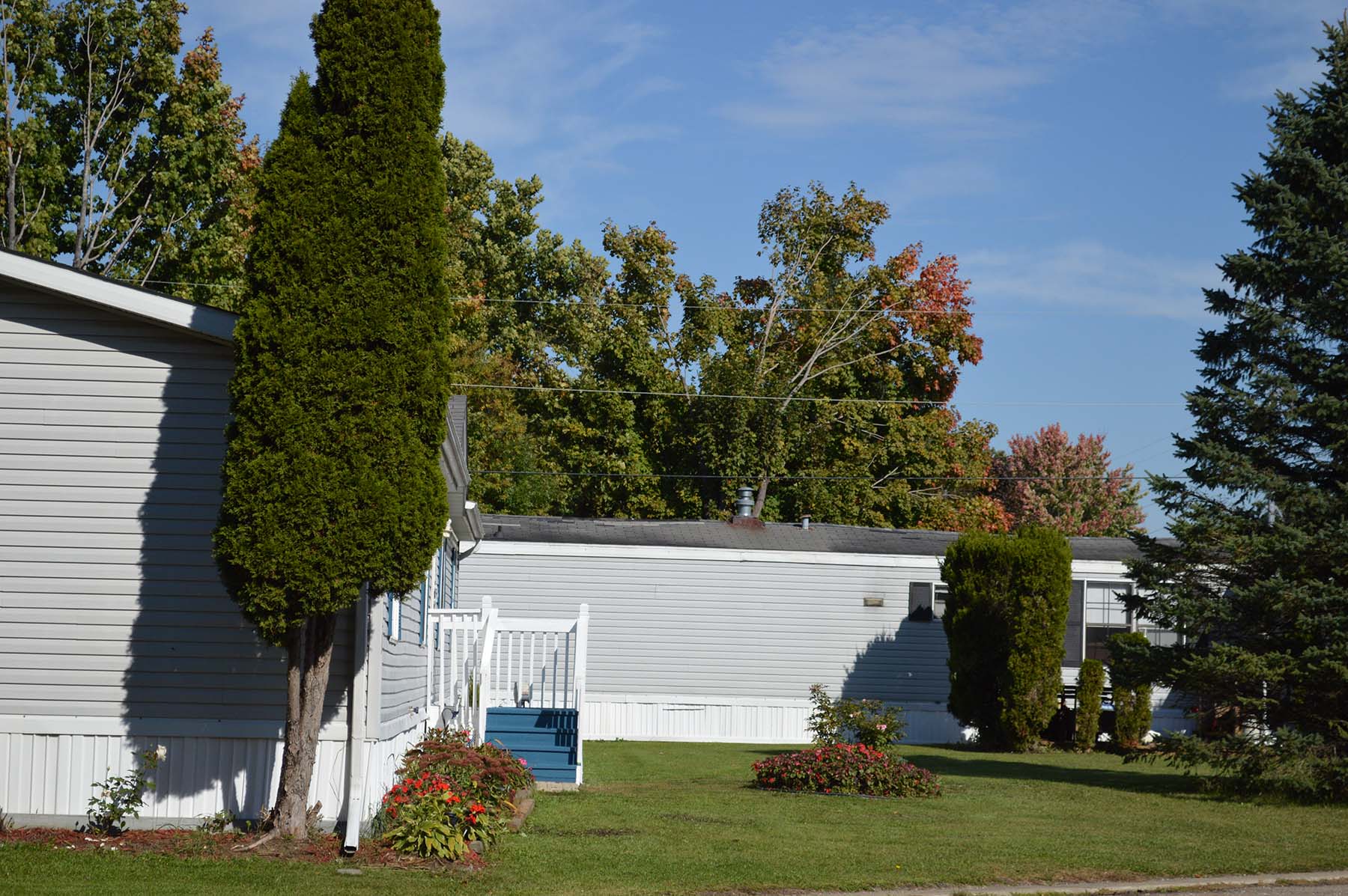 Well-kept manufactured homes and landscaping