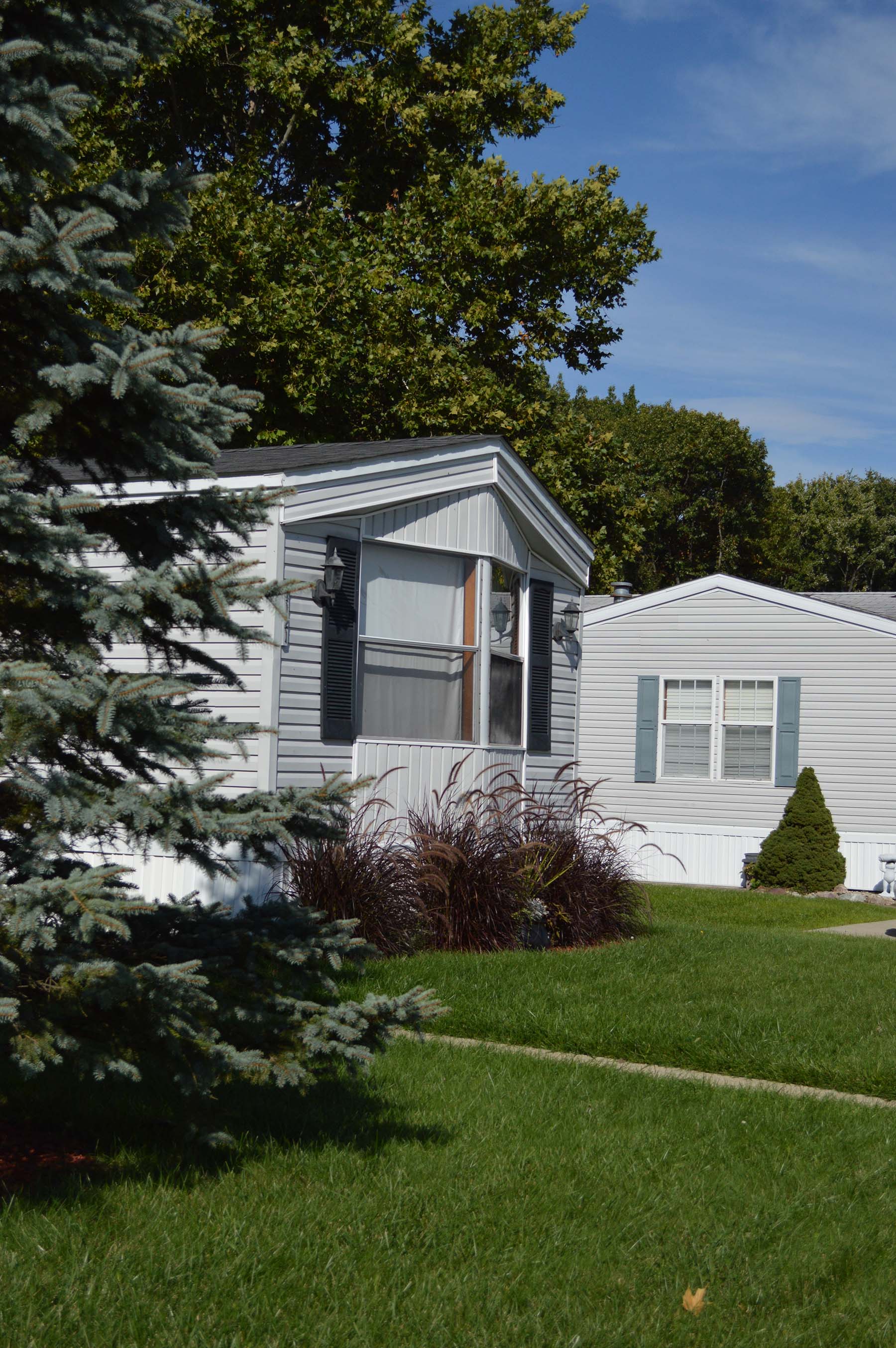 Manufactured home on a green wooded site